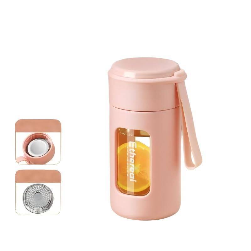 lot 2004 image: DEDEYA 8oz PP Coated Small Glass Water Bottle with leak-proof Lid,Lightweight and portable for walking travel sport(Pink Bottle) - Retail $21