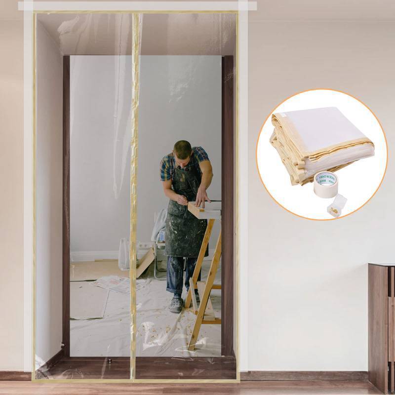 lot 2034 image: Dust Barrier, Plastic Zipper Door Dust Protection Kit, Construction Door Cover with Zipper for Kitchen, Bathroom, Hallway Remodel, Fit Standard Doorway 4W x 7.5H (4 x 7.5) - Retail $29