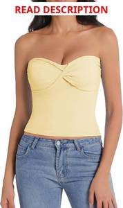 lot 4016 image: Abonlen Tube Tops for Women Twist Knot Summer Going Out Crop Tops Backless Strapless Bandeau Tops. WHITE SMALL