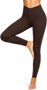 lot 4025 image: we fleece Leggings V Cross Waist Leggings for Women Yoga Pants Soft Women Tummy Control Gym Leggings. Brown SmallMedium
