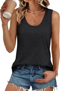 lot 4027 image: Spring Tops for Women 2025 Casual Scoop Neck Loose Fit Basic Tank Top Sleeveless Tee Shirts Black. Large Black