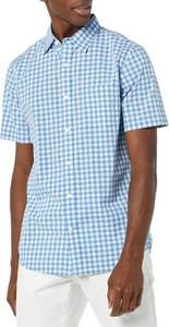 lot 4030 image: Amazon Essentials Mens Slim-Fit Short-Sleeve Poplin Shirt. Blue and White checkered. XL