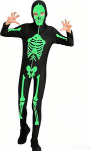 lot 4034 image: Lovekider Kids Skeleton Costumes Glow in The Dark for Halloween Boys Scary Bodysuit Cosplay Jumpsuit with Zipper XL