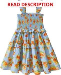 lot 4036 image: Little Bitty Toddler Girl Smocked Dress Floral Flutter Sleeve Ruffle Dresses Girls Summer Outfits Beach Sundress 3T Blue and Pink