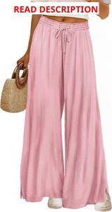 lot 4047 image: YESNO Womens Wide Leg Woolen Pants Fall Elastic High Waist Casual Palazzo Trousers with Pockets and Side Split PW0 Beige Medium