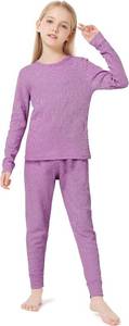 lot 4049 image: VZV Thermal Underwear for Kids Girls Thermal Underwear Set Waffle Long Johns Cotton Kids Base Layer Top and Bottom for Winter Deep Purple Medium