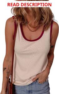 lot 4051 image: Dokotoo Womens Tank Tops Crewneck Ribbed Colorblock Casual Summer Tops Basic Sleeveless Shirts Dark Red Medium