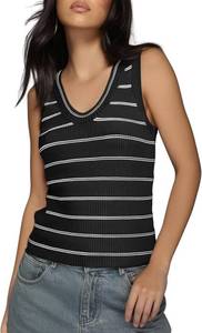 lot 4053 image: HVT Womens Sleeveless Sweater Vest Slim Fitted Striped Knit Tank Tops Ribbed Vest Top Trendy Clothes. Black Small