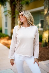 lot 4061 image: ZESICA Womens Oversized Long Sleeve Sweaters Fall Crewneck Color Block Loose Ribbed Knit Pullover Tops. Sand Large