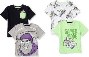 lot 4068 image: Boys Buzz Lightyear Short-Sleeve V-Neck 4 Pack T-Shirt - Size Small