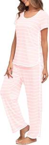 lot 4081 image: FKEEP Stripe Two-Piece Short Sleeve Sleepwear Pink and White - Size XXL