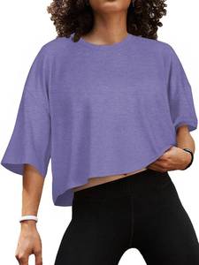 lot 4083 image: Athletic Shirts Women Quick Dry Casual Crop Gym Tops Clothes Light Purple - Size XXL