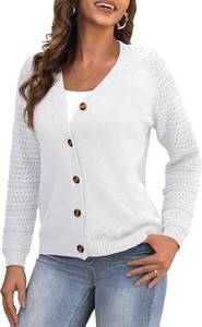 lot 4084 image: REDHOTYPE Womens Cardigans Sweater Casual Long Sleeve Open Front Cardigan Button Down Knit Chunky Outwear Coats- White Size Medium