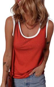 lot 4088 image: Dokotoo Womens Crewneck Ribbed Colorblock Sleeveless Shirts - Red Size Large