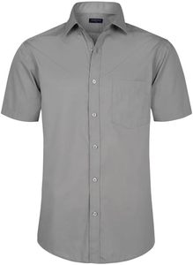 lot 4108 image: Double Pump Mens Short Sleeve Dress Shirts Regular Fit Button Down Gray- Size Medium