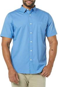 lot 4111 image: Mens Slim-Fit Short-Sleeve Poplin Shirt - Baby Blue Size Large