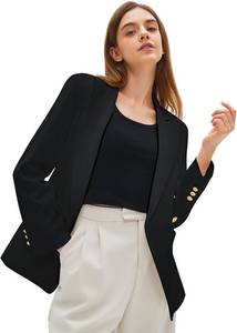 lot 4113 image: Womens Blazers & Suit Jackets Casual Blazer Open Front Long Sleeve with Pockets - Black Size Large