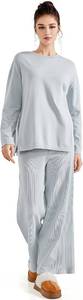 lot 4114 image: SUUKSESS Women Lounge Sets 2 Piece Pajamas Sets Long Sleeve Tops Wide Leg Pants - Light Gray Size Medium