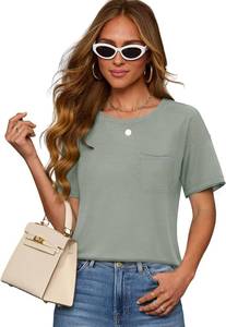 lot 4123 image: Loose Fit Tshirt Basic Crew Neck Curved Top Green- Size XL