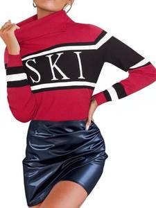 lot 4132 image: Turtleneck Sweater Colorblock Pullover Tight Knit Ski Sweaters Thermal Shirts Winter Tops - Size XXL