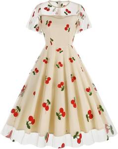 lot 4133 image: Floral Embroidery Sheer Mesh Ruffle Sleeve Apricot Cherry - Size Small