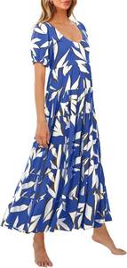 lot 4137 image: PRETTYGARDEN Puff Short Sleeve Cewneck Floral Flowy Tiered Hem - Size Small