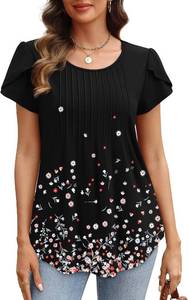 lot 4140 image: OFEEFAN Tulip Short Sleeve Blouses Pleated Front - Black Size Small