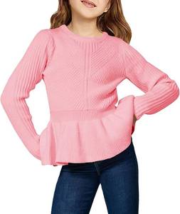 lot 4146 image: rrhss Girls Pullover Sweaters Kids Fashion Crewneck Ruffle Peplum Hem Jumper Clothes Pink Size 810