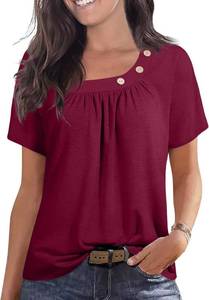 lot 4158 image: PrinStory Short Sleeve Loose Pullover Shirts - Wine Red Size Large