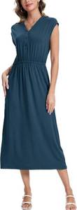 lot 4162 image: Moss Rose Women Maxi Dresses V-Neck Sleeveless Casual Long Formal Dress Blue, Size Medium