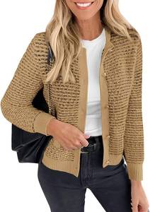 lot 4168 image: PRETTYGARDEN Womens Cardigan Sweaters Long Sleeve Button Down Open Front Chunky Knitted Jackets Cute Outwear - Tan and Black Size Medium