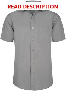 lot 4170 image: Double Pump Mens Short Sleeve Dress Shirts Regular Fit Button Down Shirts Solid Business Casual Shirts - Greige Size Medium