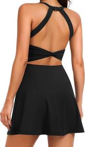 lot 4198 image: Women Tennis Golf Dress with Built-in Shorts and Bra-Workout Athletic Activewear for Exercise. Black Size Small