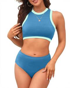 lot 4202 image: XUNYU 2 Piece Bikini Ribbed High Waisted Tummy Control Swimsuit - Size Large