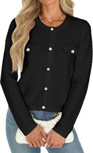 lot 4210 image: Tanou Womens Casual Long Sleeve Trendy Cardigan Sweaters Button Knit Lady Jackets. Black Size Large