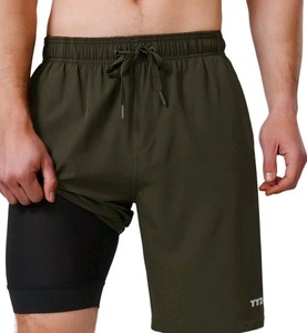 lot 4218 image: TTZ Mens 9 Swim Trunks UPF 50 with Compression Liner Olive Green Large
