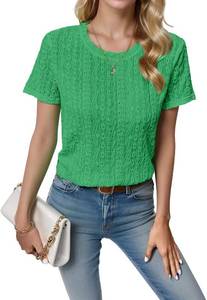 lot 4221 image: Teepie Womens Short Sleeve Summer Tops Dressy Casual Crewneck Eyelet Embroidery Tops & Blouse Cute Trendy Tee Shirts Green Size XXL