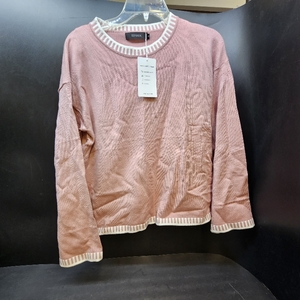lot 4224 image: ZESICA Womens Oversized Long Sleeve Sweaters Fall Crewneck Color Block Loose Ribbed Knit Pullover Tops Pink Small