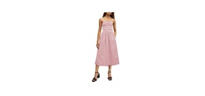 lot 4232 image: Wenrine Women Summer Spaghetti Strap Dress Sleeveless Tie Smocked Sundress A Line Vacation Beach Midi Dresses. Blush Pink Medium
