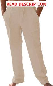lot 4240 image: Mens Linen Pants Elastic Waist Drawstring Lightweight Casual Cotton Yoga Pants Loose Fit Summer Beach Long Trousers. Picture is for reference Only Baby Blue in color size Small