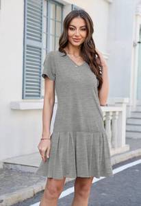 lot 4255 image: Alaster Queen Womens 2025 Summer T Shirt Pleated Dress Short Sleeve Casual Swing Tunic Dress with Pockets Navy Small