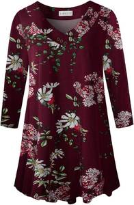 lot 4265 image: LARACE Plus Size Tunic Womens 34 Sleeve Tops And Blouses V Neck Shirts Loose Basic Tee(A-WinRed48 L)