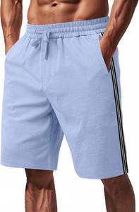 lot 4267 image: Mens Casual Shorts Summer Beach Drawstring Elastic Waist Shorts Lightweight Athletic Workout Gym Jogger Bermuda Shorts. Baby Blue 2XL