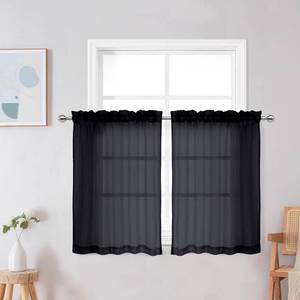 lot 4272 image: OWENIE Crushed Black Tier Sheer Curtains for Small Windows, 36 Inch Length, 2 Panels Set, Half Window Curtains for Kitchen, 42 Inches Wide