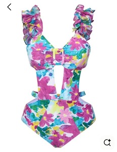 lot 4279 image: Idopip swimsuit features a striking floral print and ruffled shoulder straps with skirt. Medium