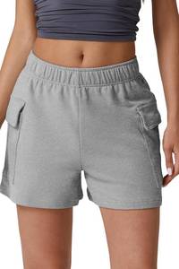 lot 4280 image: QINSEN Womens 100% Cotton Soft Casual Shorts Elastic Waist Summer Lounge Shorts with Pockets. Gray Small