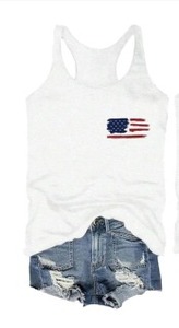 lot 4281 image: HRIUYI American Flag Tank Tops for Women 4th of July Outfits USA Sleeveless O-Neck Patriotic Tees White Small