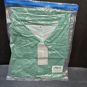 lot 4297 image: NIASHOT Polo Shirts for Men Summer Short Sleeve Golf Polos Quick-Dry Moisture Wicking T-Shirts Fashion Clothes Mens. Green Striped XL