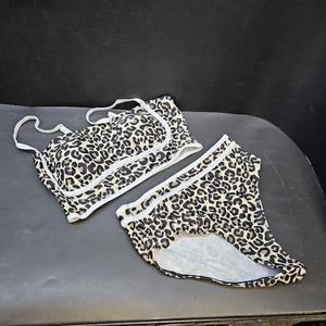 lot 4303 image: Urchics High Waisted Bikini Sets for Women Color Block Sporty Two Piece Swimsuits Straps Modest Bathing Suits. Tan and Black Small