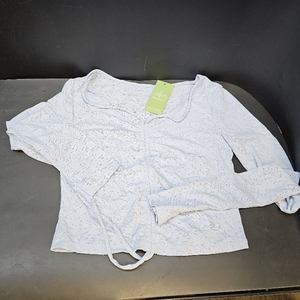 lot 4305 image: skytiebee Womens Long Sleeve Sun Shirt Ruched Crop Tops, Light Blue, X-Small